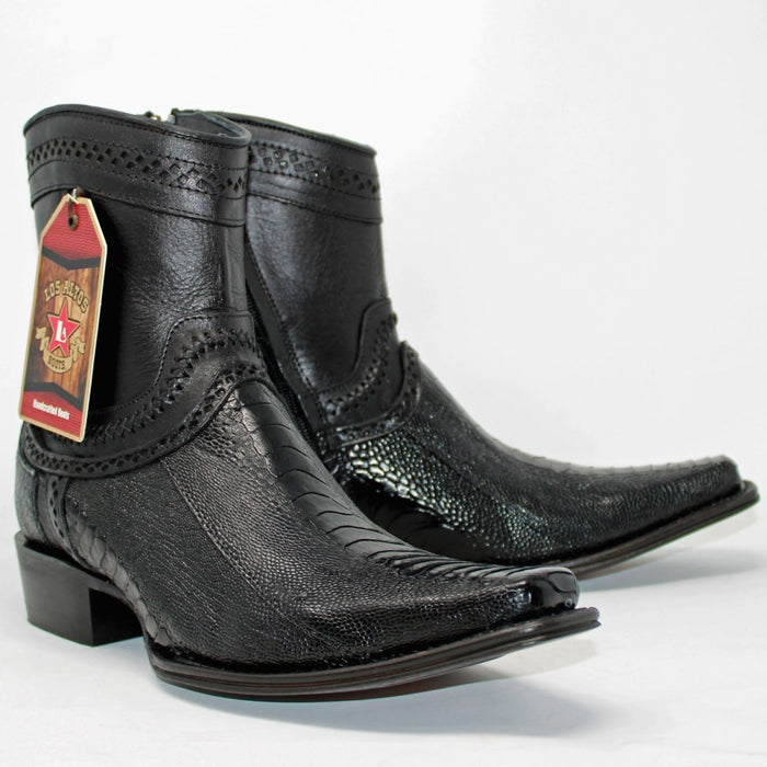 Botines de Pata de Avestruz Original Horma Europea Cuadrada Negro