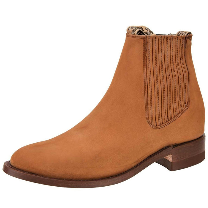 Botín Charro Piel Nobuck Color Café Suela de Cuero