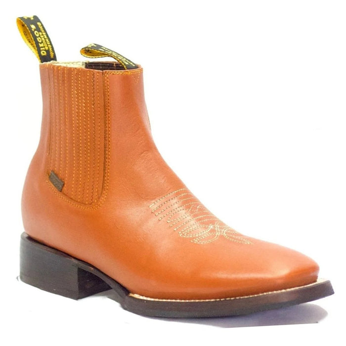 Botines Charros de Cuero Punta Cuadrada Color Miel con Medallón