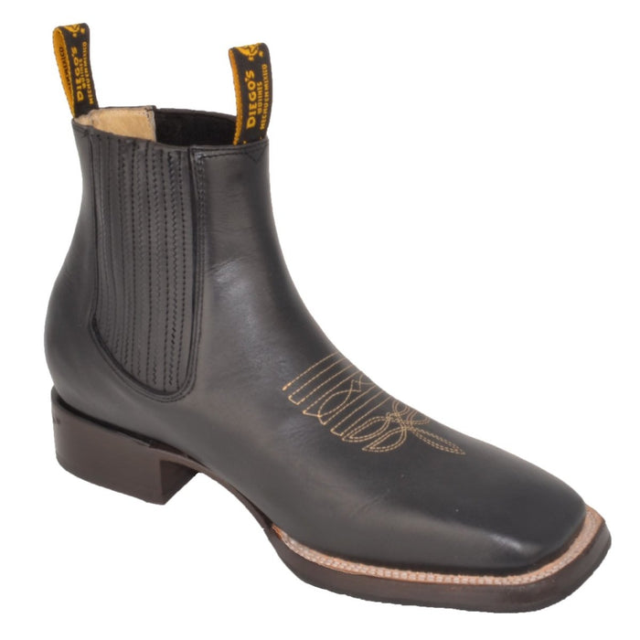 Botines Charros de Cuero Punta Cuadrada Negro con Medallón