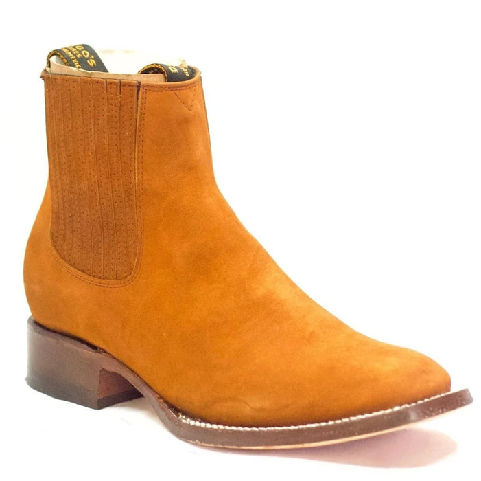 Botines Charros de Gamuza (Nobuck) Punta Cuadrada Color Topo DIE