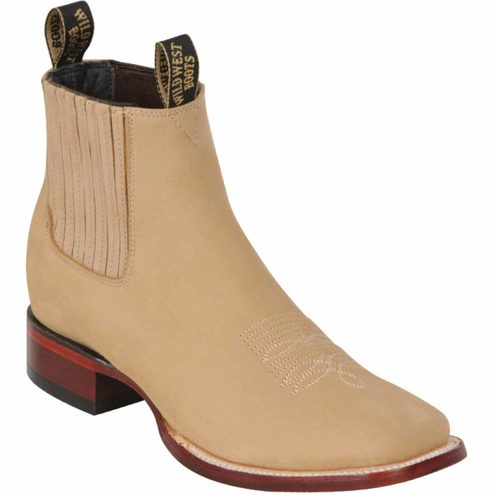 Botines Charros de Gamuza Punta Cuadrada Color Arena