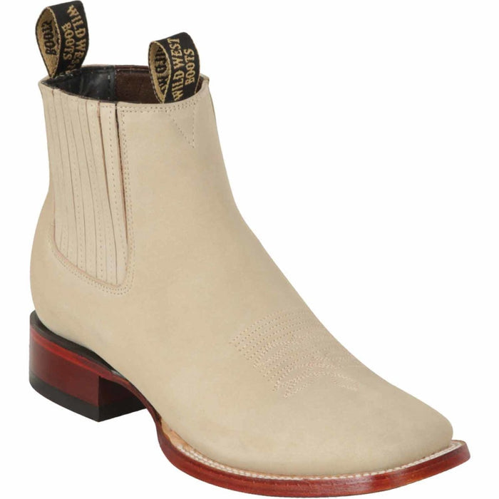 Botines Charros de Gamuza Punta Cuadrada Color Hueso