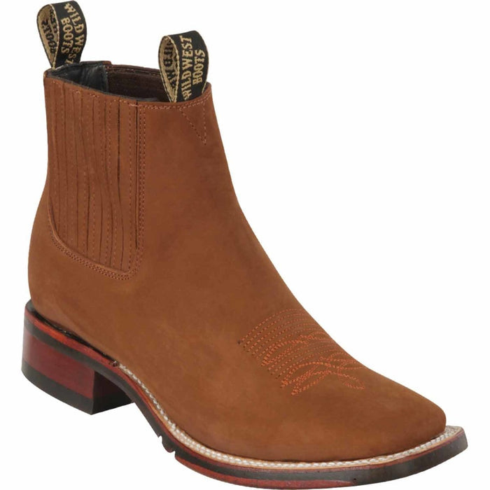 Botines Charros de Gamuza Punta Cuadrada con Suela de Hule