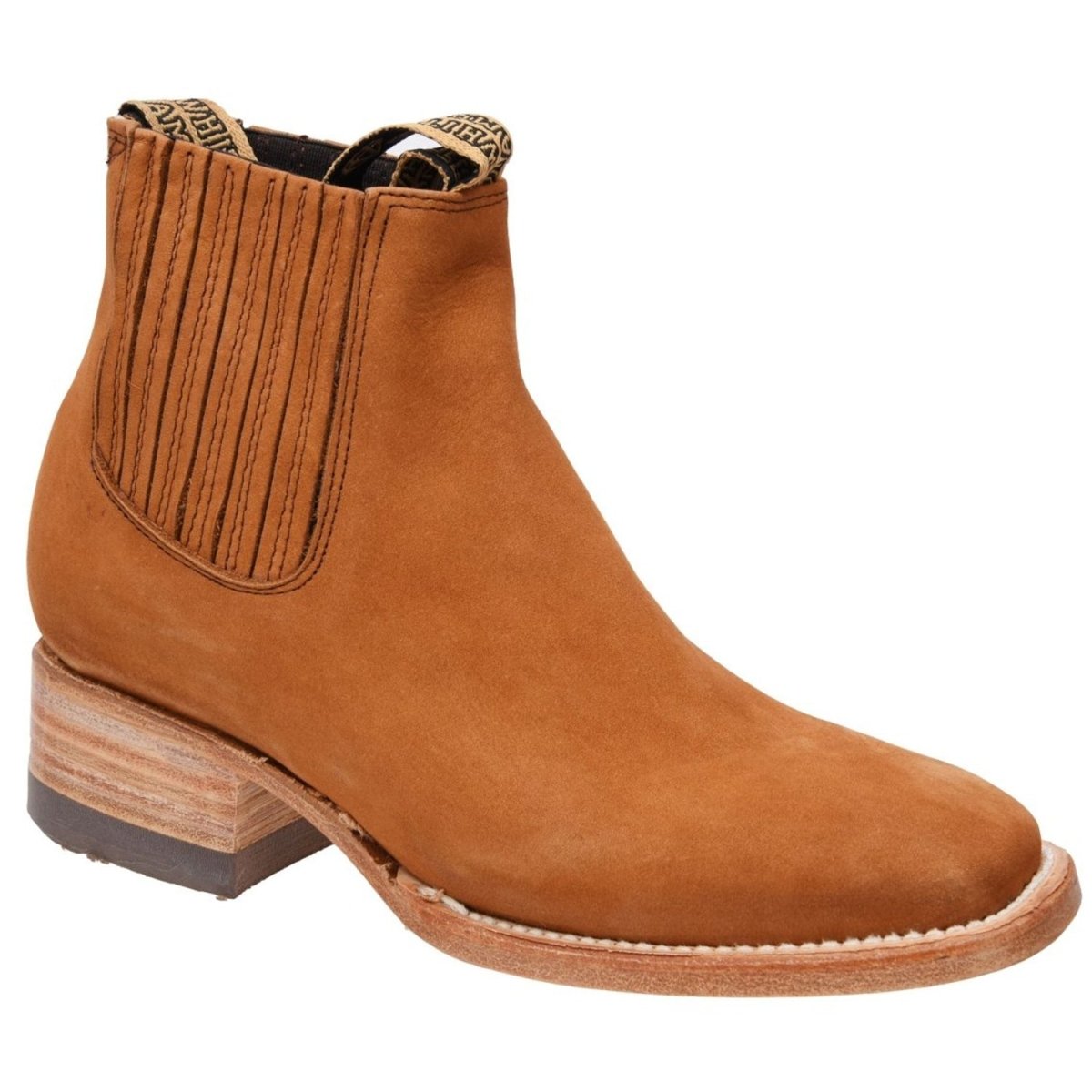 Botines Charros de Gamuza Punta Cuadrada para Mujer Color Miel