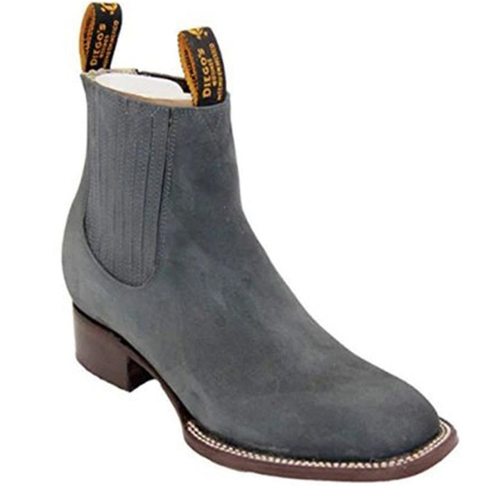 Botines Charros de Nobuck Punta Cuadrada Color Gris