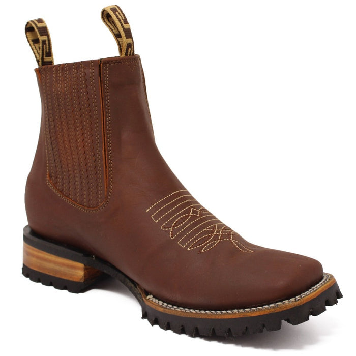 Botines Charros de Punta Cuadrada con Suela de Tractor Color Roble