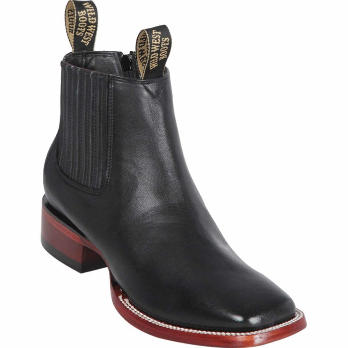 Botines Charros de Venado Punta Cuadrada con Cremallera Color Negro