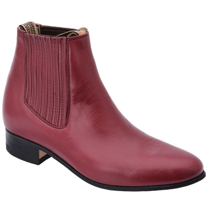 Botines Charros Piel Napa Color Vino con Suela de Cuero