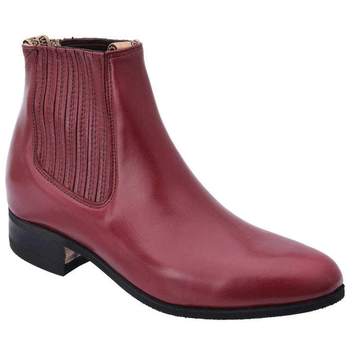 Botines Charros Piel Napa Color Vino con Suela de Hule