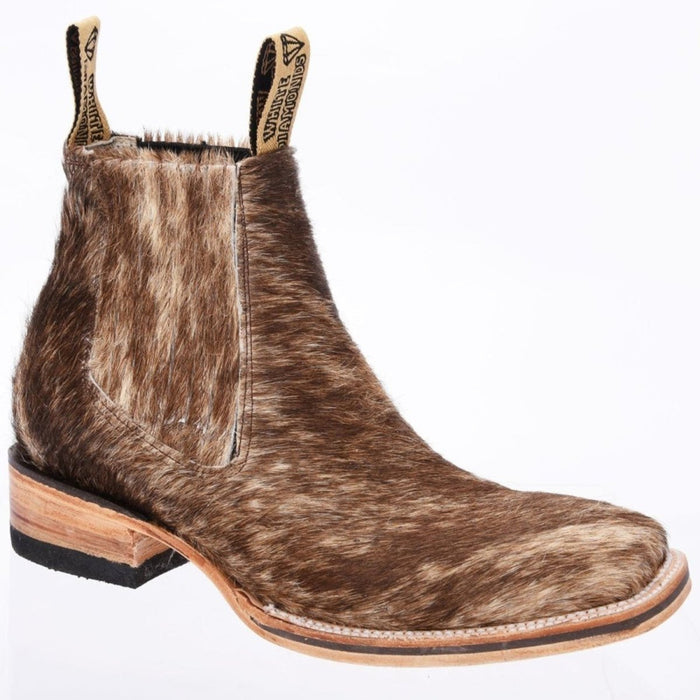 Botines Charros Punta Cuadrada con Pelo de Vaca Color Cafe