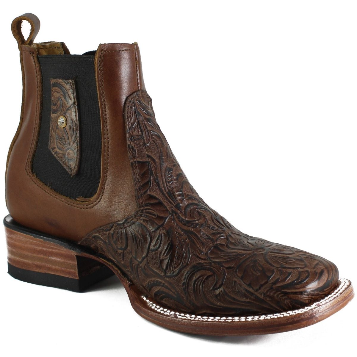 Botines de Cuero Cincelado Punta Cuadrada para Mujer Color Cafe ADA-508