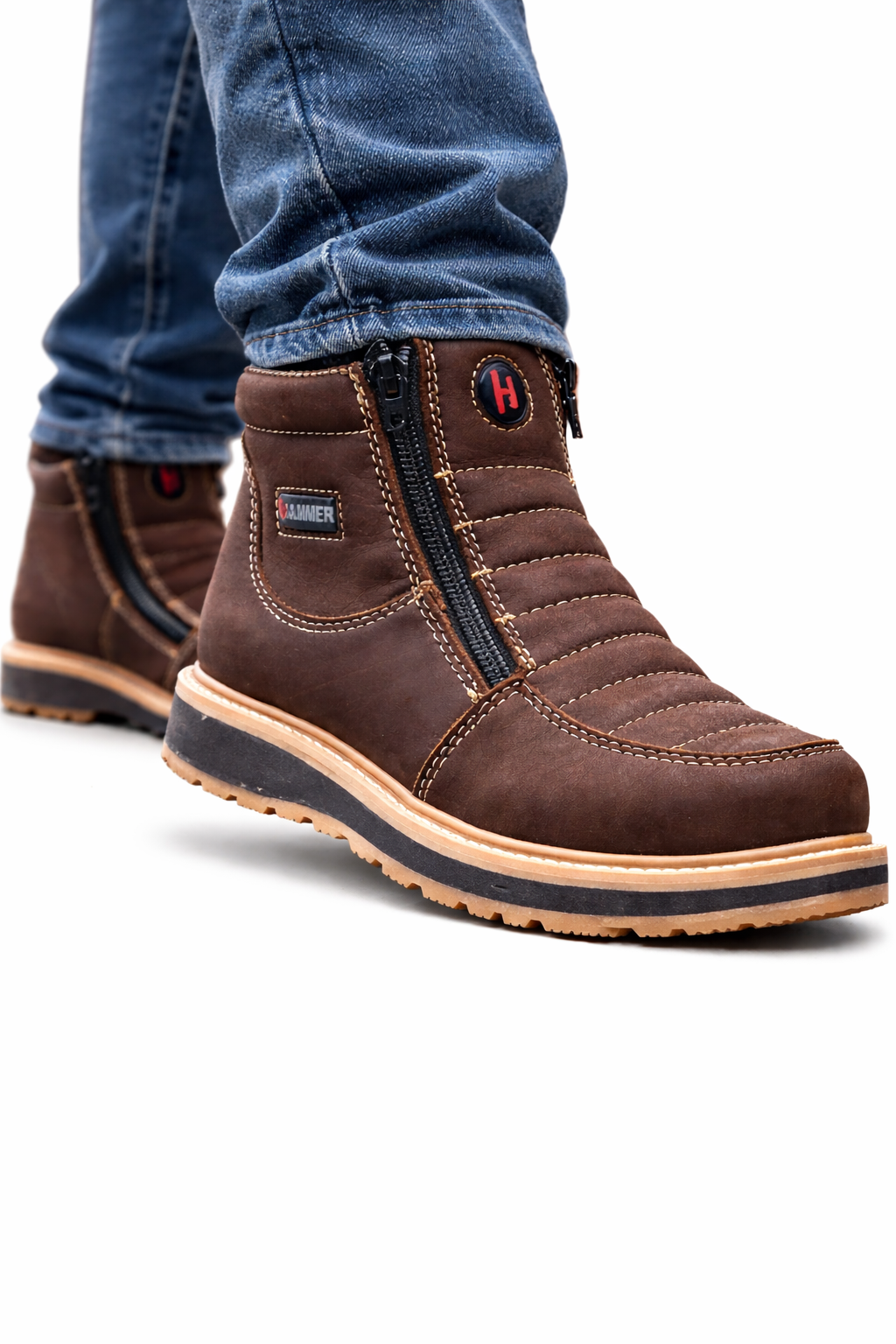 Botines de Trabajo Hammer Doble Zipper Suela Doble Densidad Color Cafe