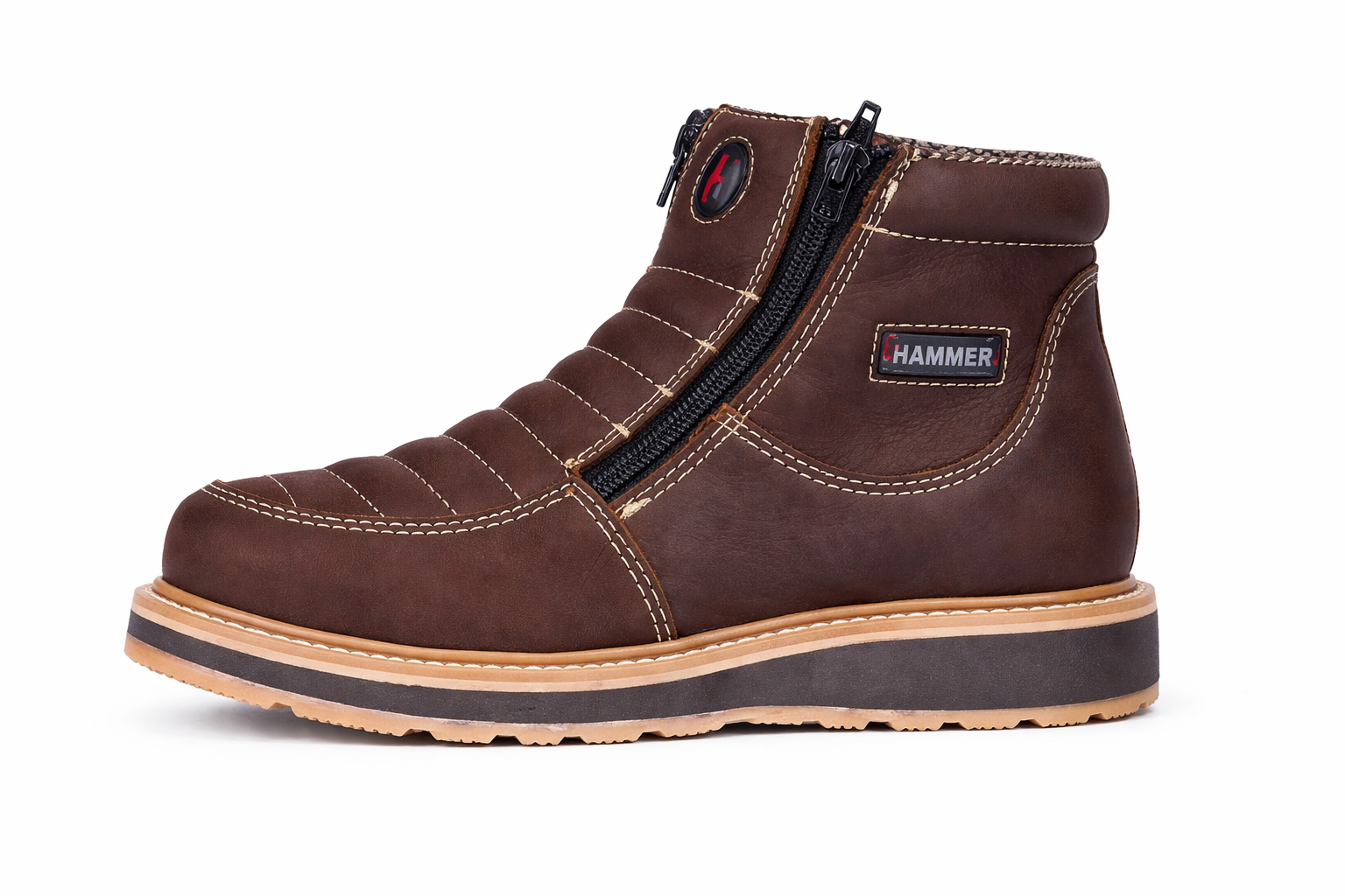 Botines de Trabajo Hammer Doble Zipper Suela Doble Densidad Color Cafe