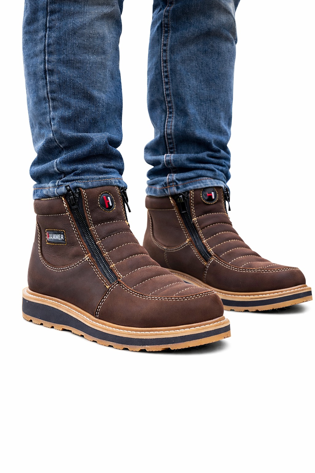 Botines de Trabajo Hammer Doble Zipper Suela Doble Densidad Color Cafe