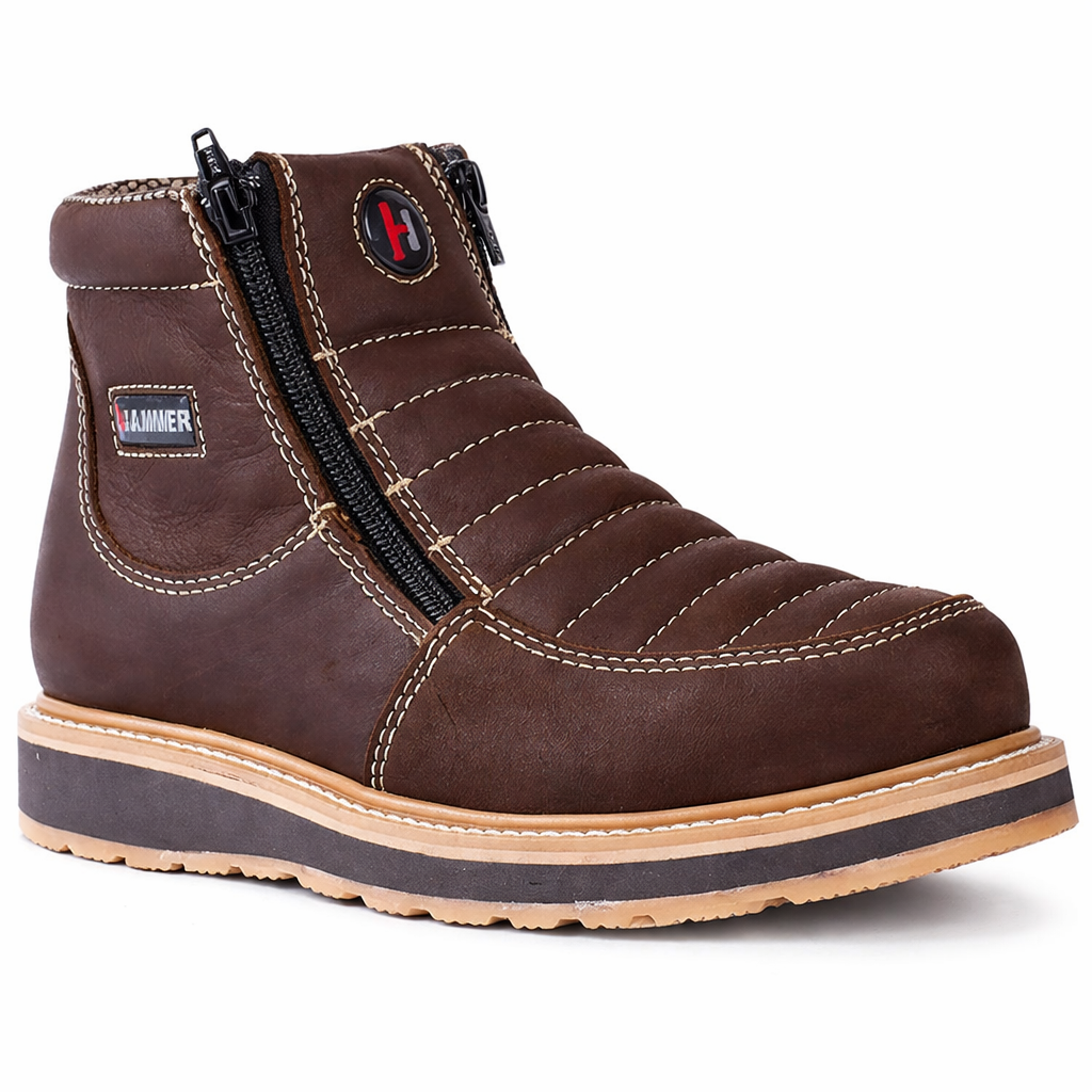 Botines de Trabajo Hammer Doble Zipper Suela Doble Densidad Color Cafe