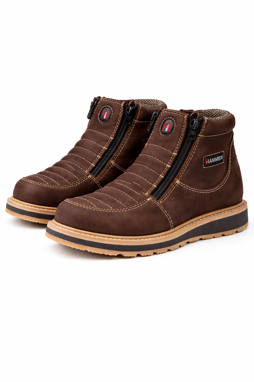 Botines de Trabajo Hammer Doble Zipper Suela Doble Densidad Color Cafe