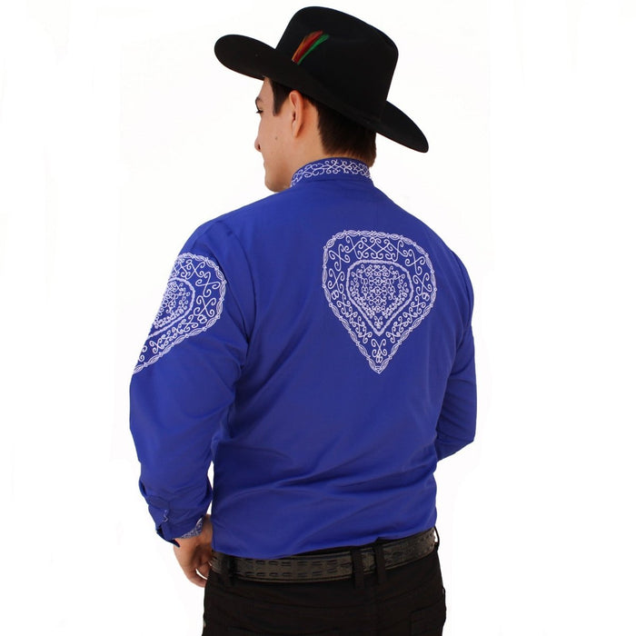 Camisa Charra Bordada Color Azul Rey AW