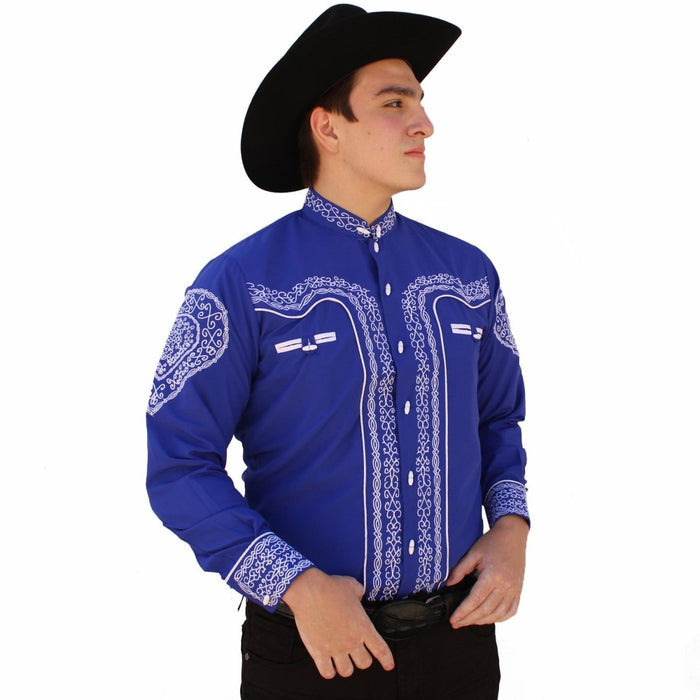 Camisa Charra Bordada Color Azul Rey AW