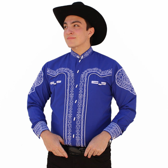 Camisa Charra Bordada Color Azul Rey AW
