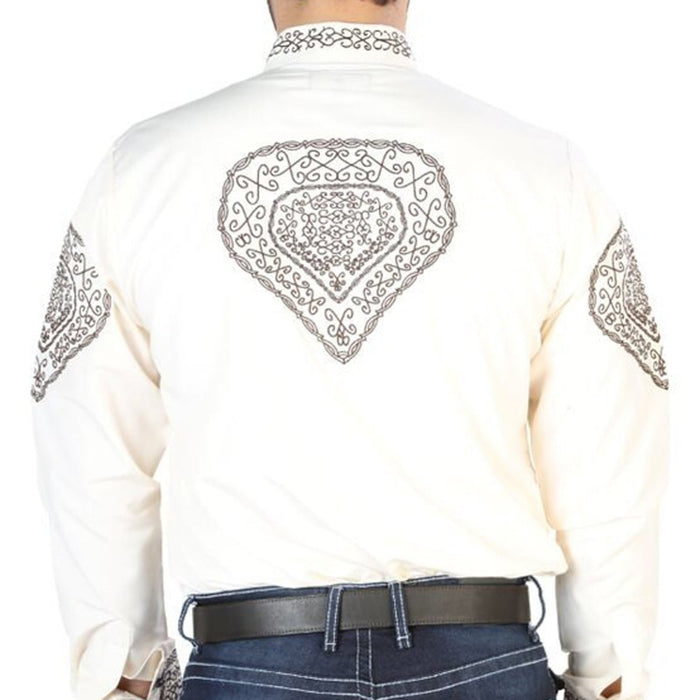 Camisa Charra Bordada El General Beige con Cafe GEN