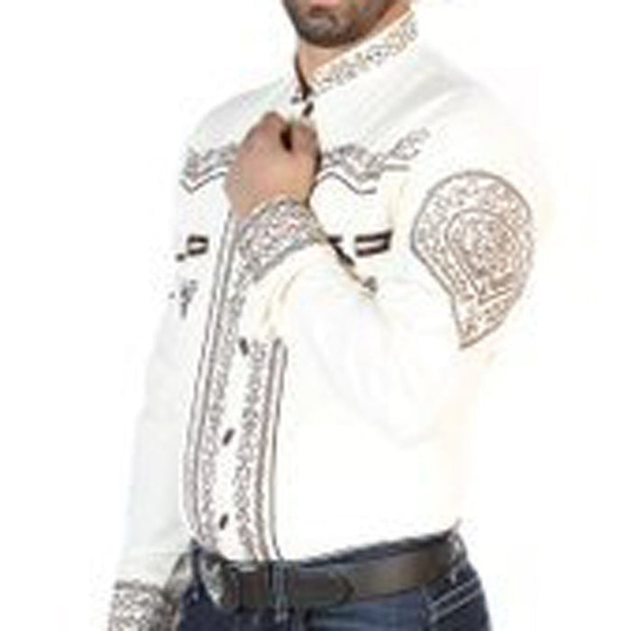 Camisa Charra Bordada El General Beige con Cafe GEN