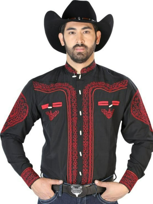 Camisa Charra Bordada El General Color Negro con Rojo GEN