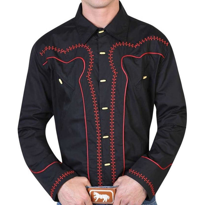 Camisa Charra El Señor de los Cielos Negra con Bordado Rojo GEN