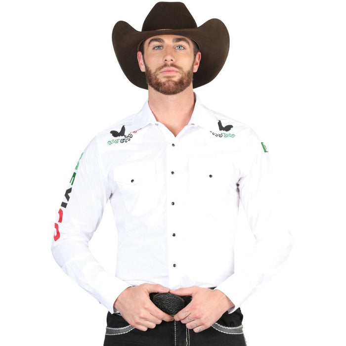 Camisa Vaquera Bordada El General Blanco con Mexico GEN