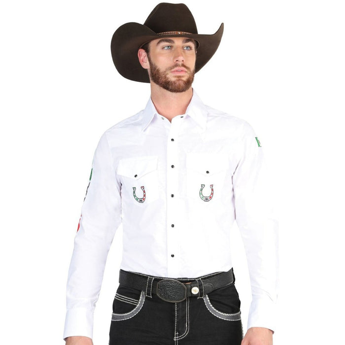 Camisa Vaquera Bordada El General Blanco con Mexico GEN
