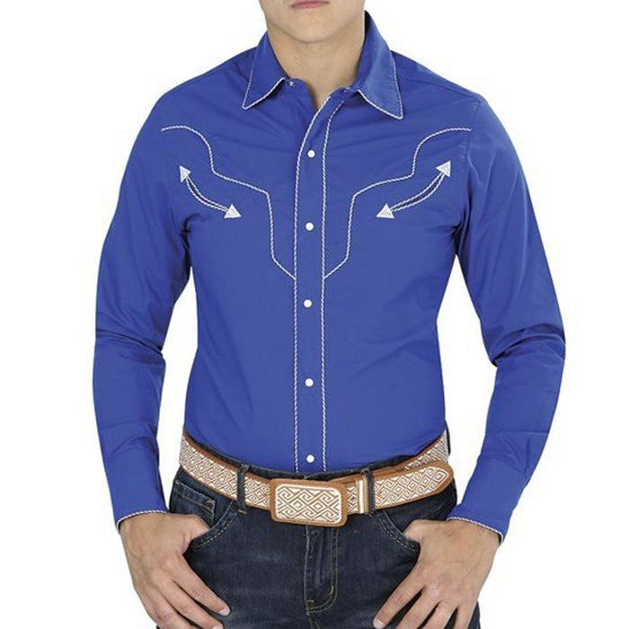 Camisa Vaquera Bordada El Senor de los Cielos Azul Rey GEN