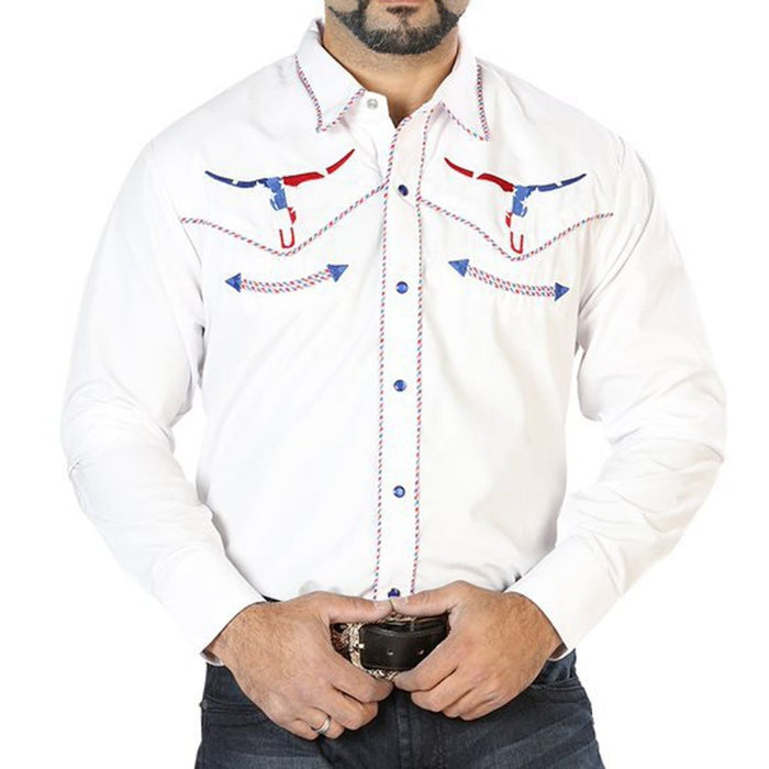 Camisa Vaquera Bordada El Senor de los Cielos Blanca GEN