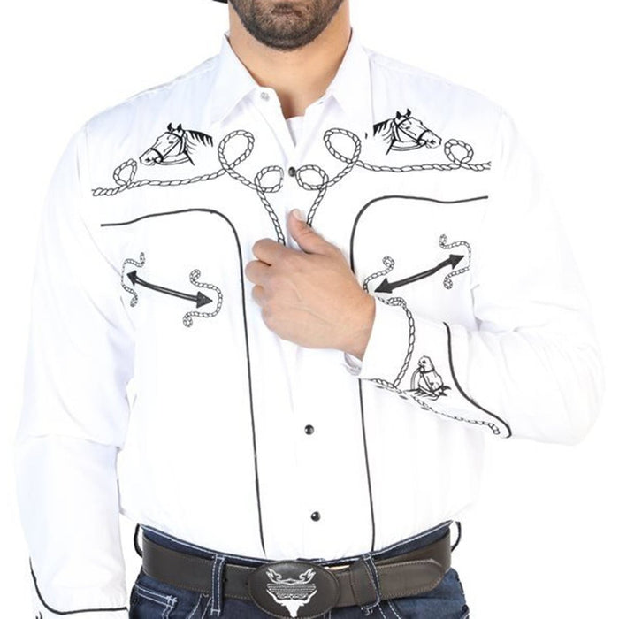 Camisa Vaquera Bordada El Senor de los Cielos Blanca GEN