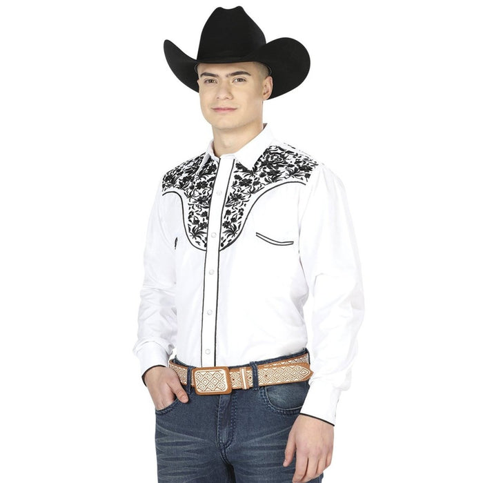 Camisa Vaquera Bordada El Senor de los Cielos Blanca GEN