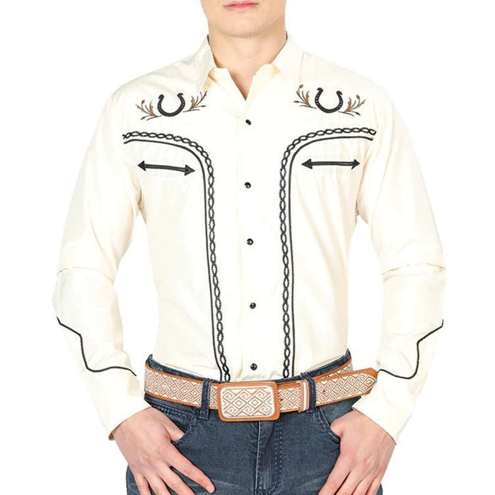 Camisa Vaquera Bordada El Senor de los Cielos Color Beige GEN