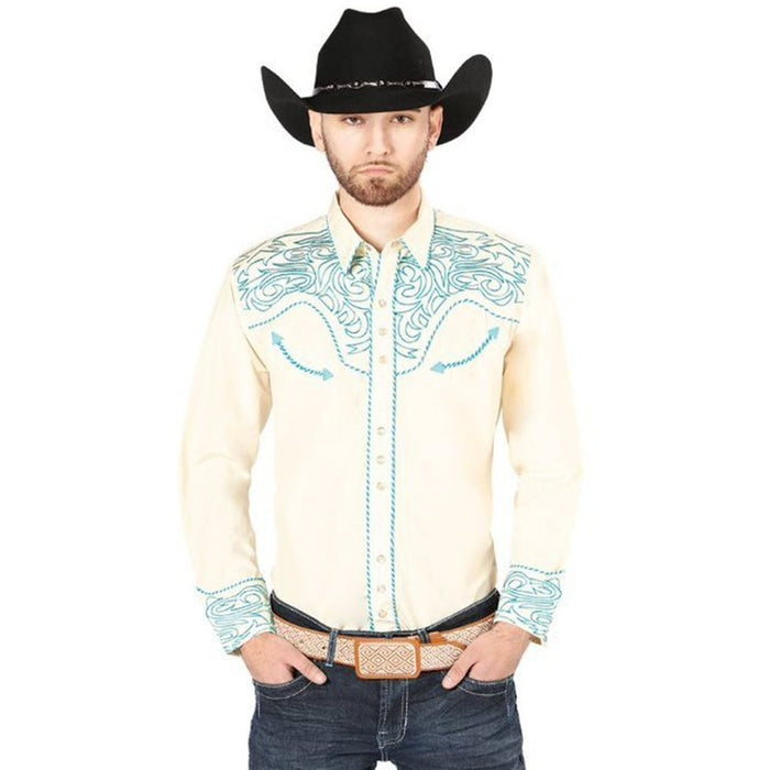 Camisa Vaquera Bordada El Senor de los Cielos Color Beige GEN