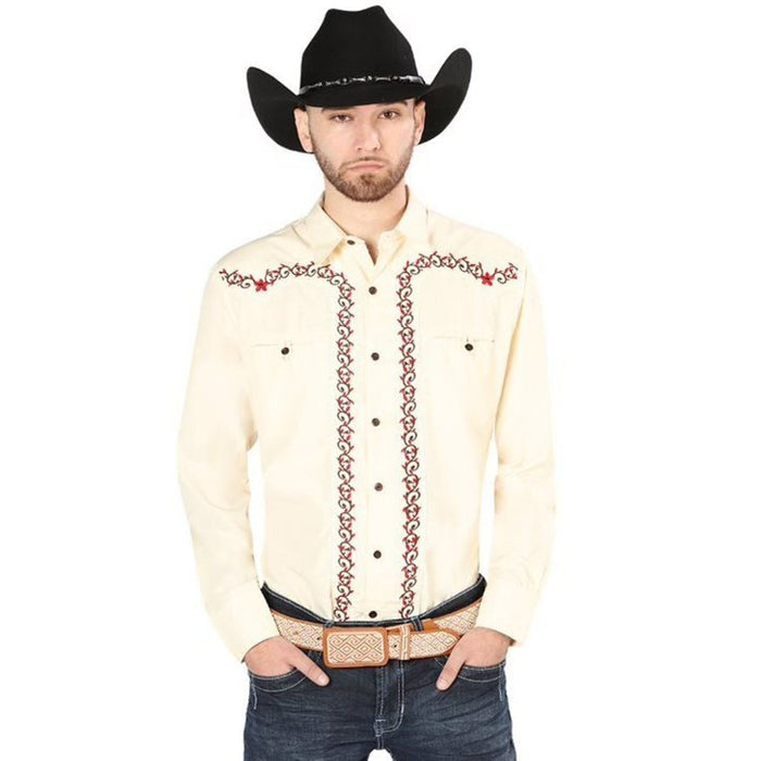 Camisa Vaquera Bordada El Senor de los Cielos Color Beige GEN