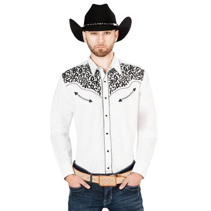 Camisa Vaquera Bordada El Senor de los Cielos Color Blanco GEN