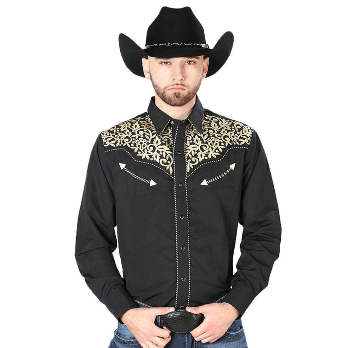 Camisa Vaquera Bordada El Senor de los Cielos Color Negro GEN