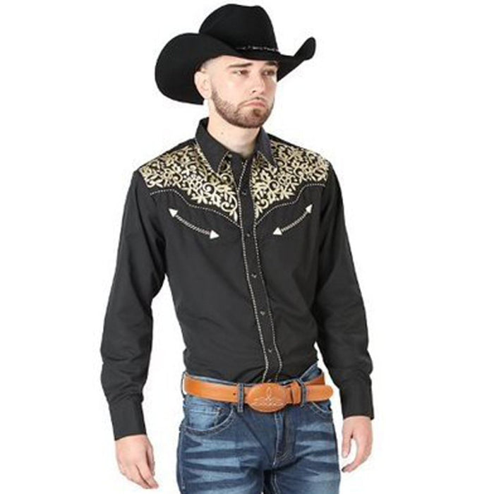 Camisa Vaquera Bordada El Senor de los Cielos Color Negro GEN