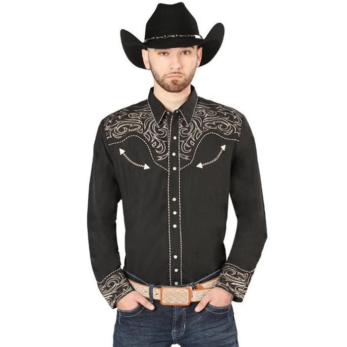 Camisa Vaquera Bordada El Senor de los Cielos Color Negro GEN