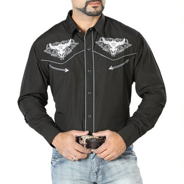 Camisa Vaquera Bordada El Senor de los Cielos Negra GEN
