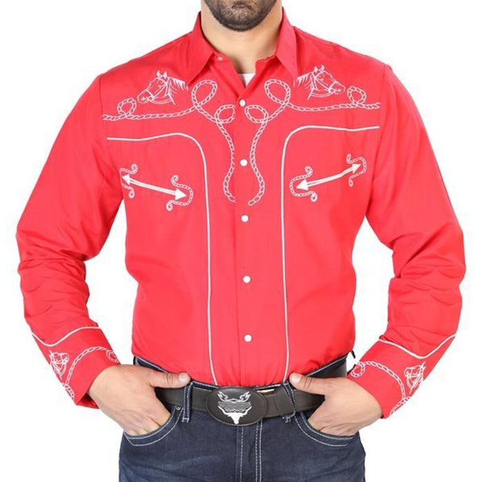 Camisa Vaquera Bordada El Senor de los Cielos Roja GEN