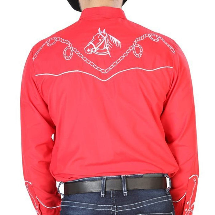 Camisa Vaquera Bordada El Senor de los Cielos Roja GEN