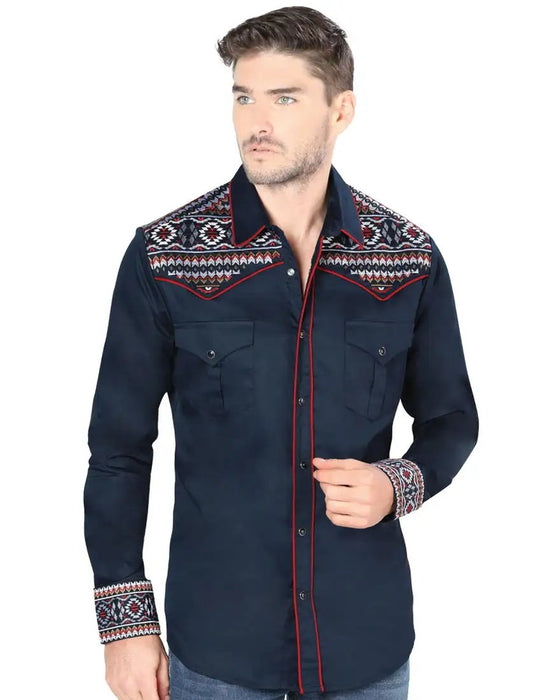 Camisa Vaquera Bordada para Hombre Lamasini Color Navy LAM