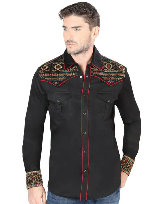Camisa Vaquera Bordada para Hombre Lamasini Color Negro LAM