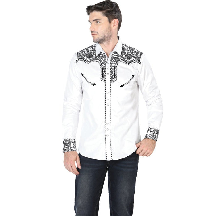 Camisa Vaquera Bordada para Hombre Lamasini Navy y Blanco LAM