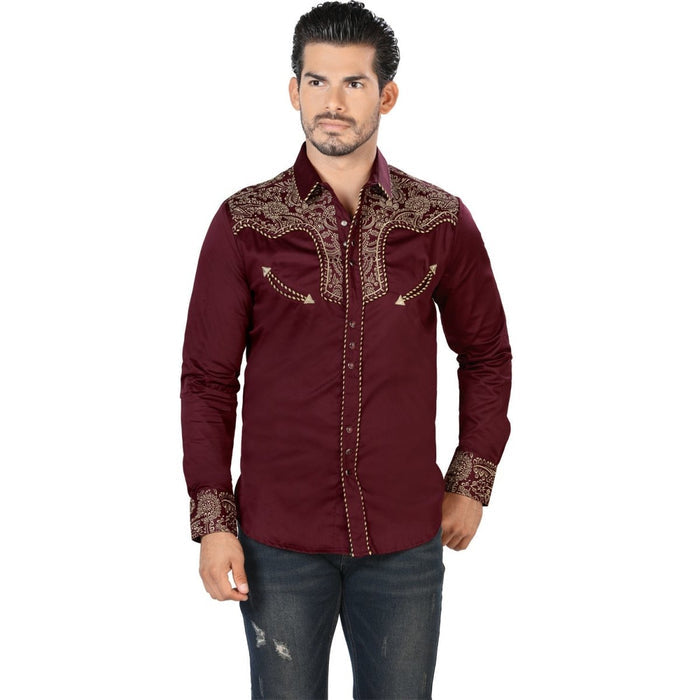 Camisa Vaquera Bordada para Hombre Lamasini Negro y Vino LAM