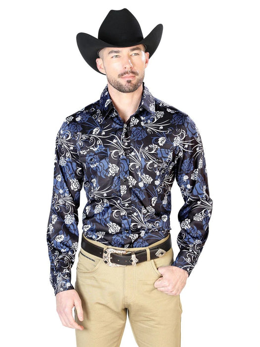 Camisa Vaquera de Moda El Senor de los Cielos Azul Marino Floral GEN