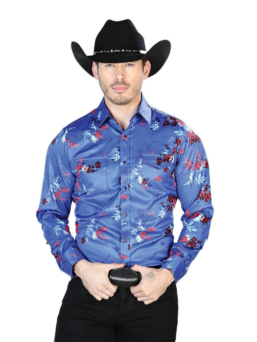 Camisa Vaquera de Moda El Senor de los Cielos Azul Rey Floral GEN